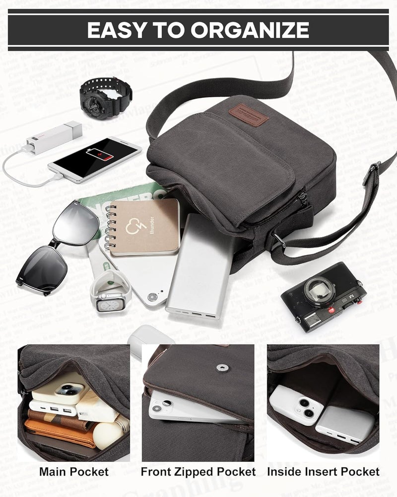 WISEPACK Small Crossbody Bag for Men,Canvas Messenger Shoulder Bags Crossbody Satchel Bag Men's Side Bags Over the Shoulder Purse - Image 5
